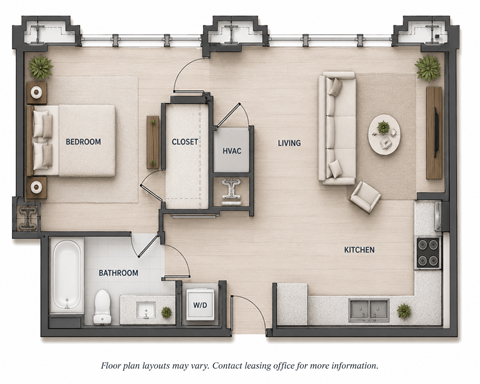 Floor plan for 1 bed, 1 bath, 812 sqft